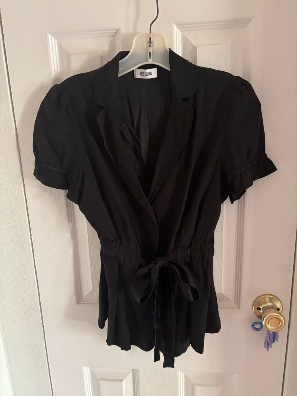 Moschino Black Puff-Sleeve Tie-Front Blouse